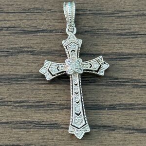 Designer Elegant Sterling Silver 925 Pave Diamonds Cross Pendant Enhancer